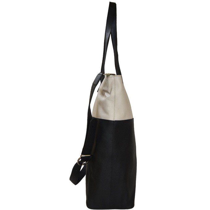 Ivory & Black Leather Tote with Crossbody Strap from Sostter
