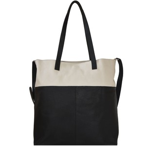 Ivory & Black Leather Tote with Crossbody Strap from Sostter
