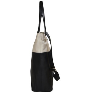 Ivory & Black Leather Tote with Crossbody Strap from Sostter