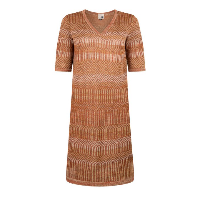 Himba Tribal Jacquard Linen Blend Dress – Rust Brown/Neutrals from STUDIO MYR