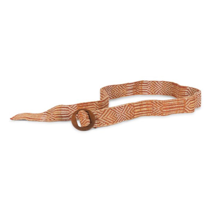 Himba Graphic Jacquard Linen Blend Knitted Belt With Wooden Buckle - Brown/Neutrals Blend from STUDIO MYR