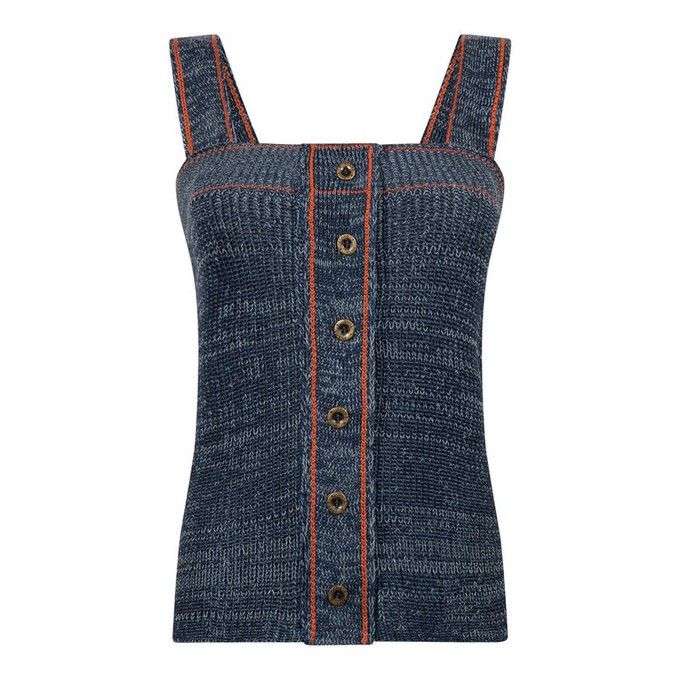 Denîmes Rib Knit 100% Cotton Tank Top With Fake Jeans Buttons Closure- Dark Blue from STUDIO MYR