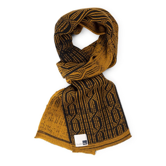 Wood Gradient Graphic Jacquard Knit Cotton Scarf – Mustard/Black from STUDIO MYR