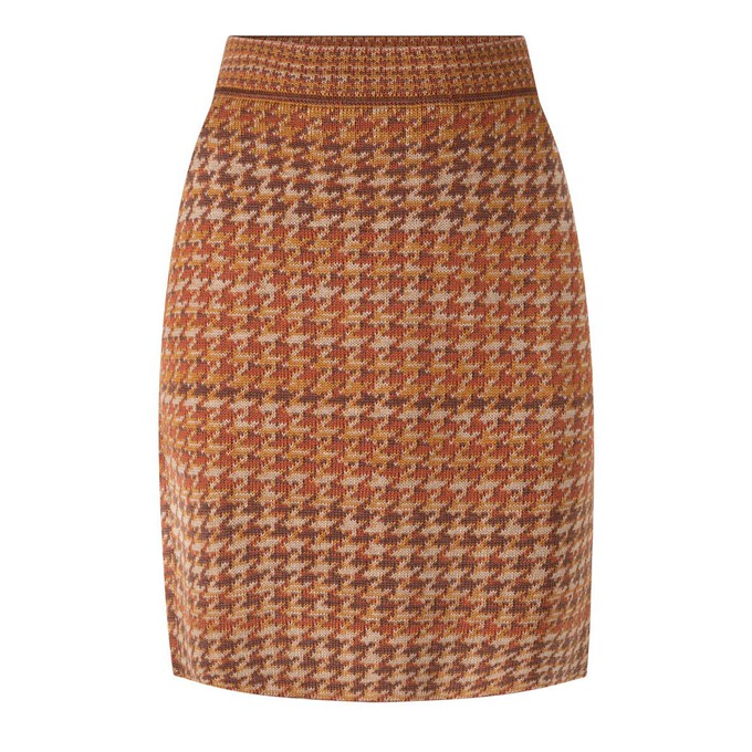 Ginger Pied-de-Poule Jacquard Knit Pencil Skirt – Brown/Beige Blend from STUDIO MYR