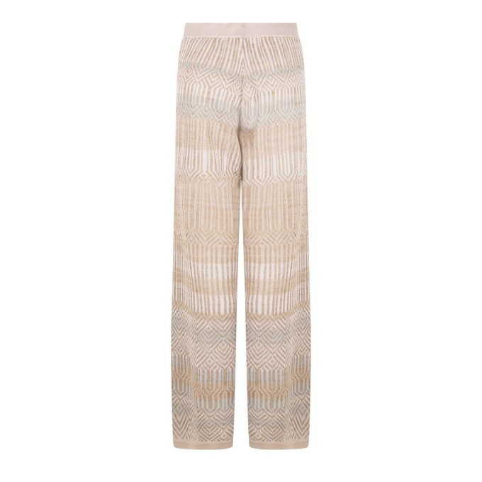 Berber Graphic Jacquard Linen Blend Knitted Palazzo Trousers - White/Neutrals Blend from STUDIO MYR