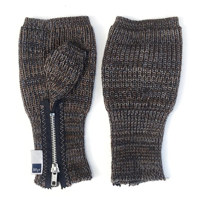 Sir Mens Fingerless Gloves Rib Knit Merino Blend With Sturdy Zippers - Grey Mix from STUDIO MYR