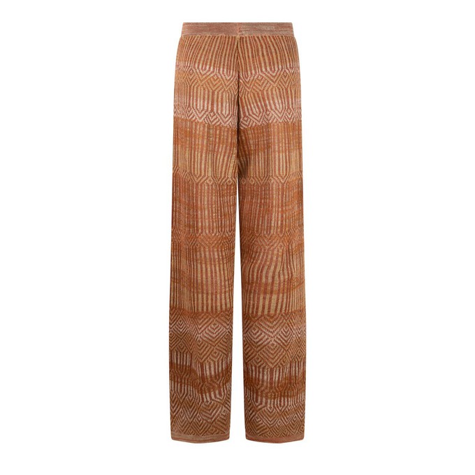 Himba Graphic Jacquard Linen Blend Knitted Palazzo Trousers - Brown/Neutrals Blend from STUDIO MYR