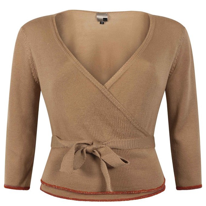Honey Merino Wrap Top With Orange Glitter Detail - Honey Beige from STUDIO MYR