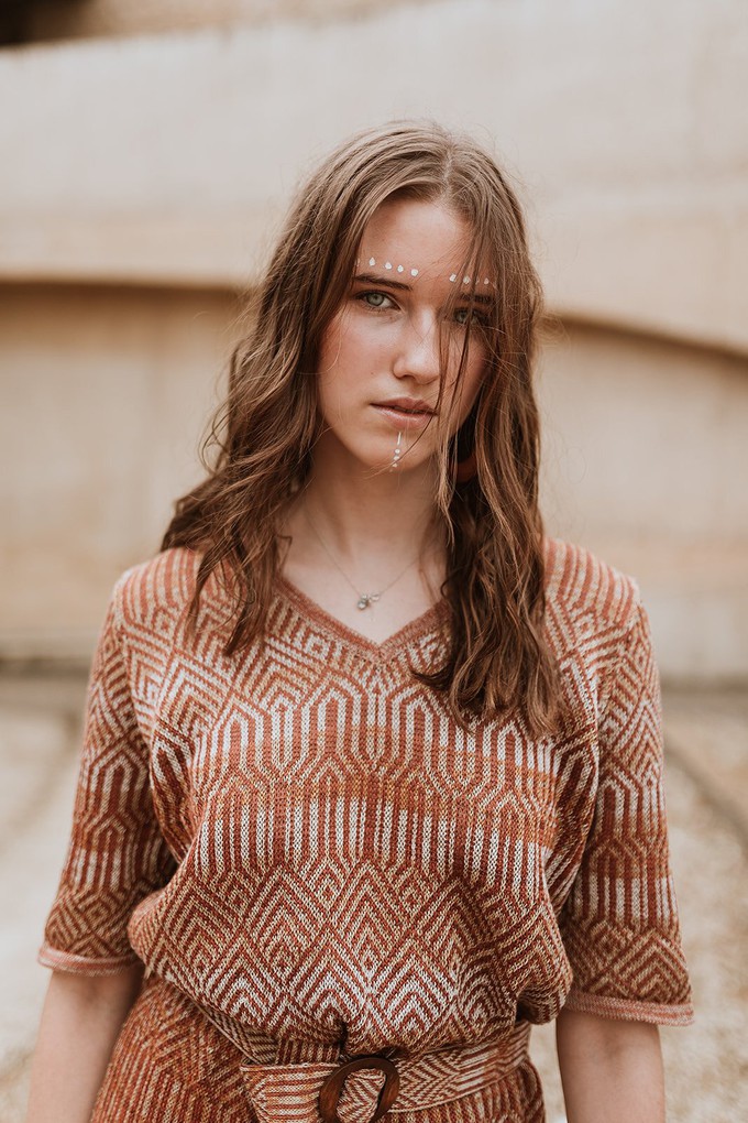 Himba Graphic Jacquard Linen Blend Knitted Dress With Belt - Brown/Neutrals Blend from STUDIO MYR