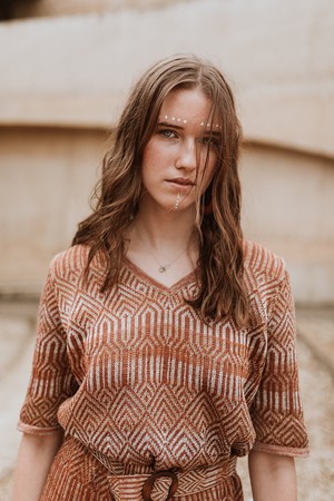 Himba Tribal Jacquard Linen Blend Dress – Rust Brown/Neutrals from STUDIO MYR