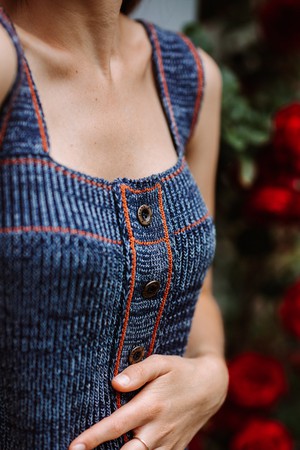 Denîmes Rib Knit 100% Cotton Tank Top With Fake Jeans Buttons Closure- Dark Blue from STUDIO MYR
