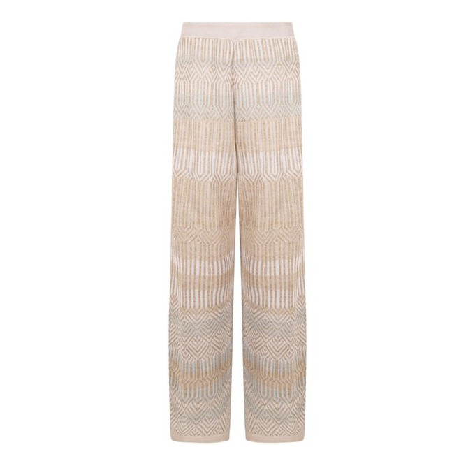 Berber Graphic Jacquard Linen Blend Knitted Palazzo Trousers - White/Neutrals Blend from STUDIO MYR