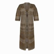 Dogon Linen Blend Tribal Jacquard Knitted Kimono Cardigan - Black/Neutrals Blend via STUDIO MYR