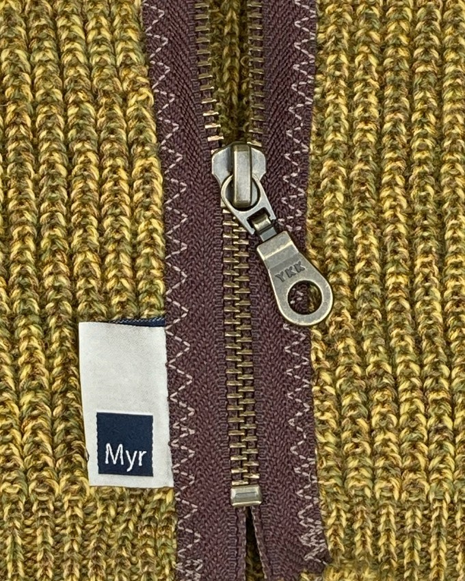 Earl Rib Knit Merino Blend Cowl Scarf With Sturdy Zipper - Mustard Mix from STUDIO MYR