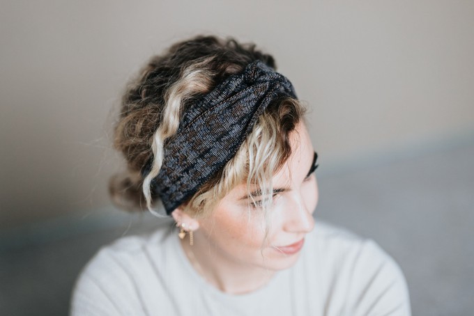 Raven Pied-De-Poule Jacquard Knit Merino Blend Hairband - Grey/Brown Blend from STUDIO MYR