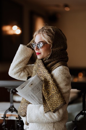 Antonia Luxurious Scarf in Double Knit Velvet & Merino Blend - Brown/Antique Golden from STUDIO MYR