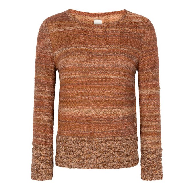 Ginger Merino Blend Tweed Knit Jumper With Cable Details - Brown Blend from STUDIO MYR