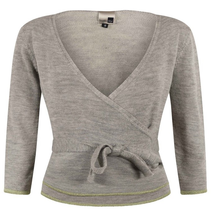 Mouse Merino Wrap Top With Green Glitter Detail - Natural Grey from STUDIO MYR