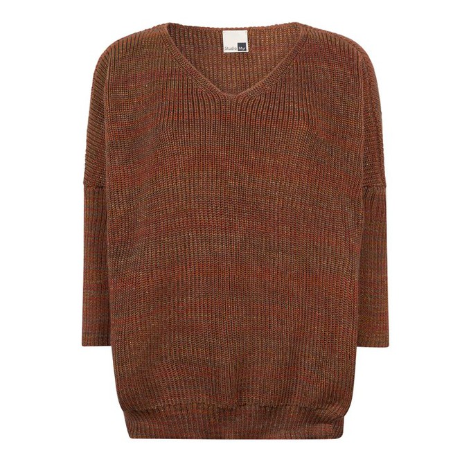 Leaves Merino Blend Oversized V Neck Jumper With Sparkles - Brown/Red Blend from STUDIO MYR