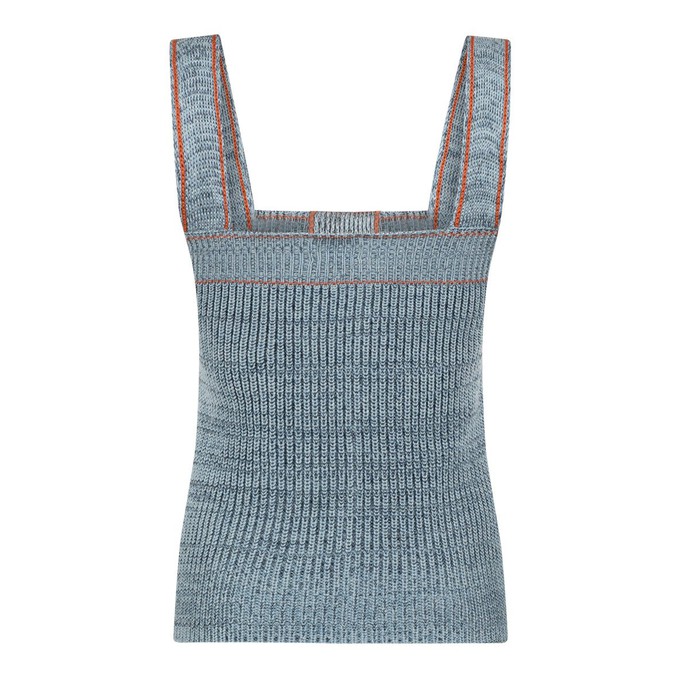 Denîmes Rib Knit Cotton Top With Fake Jeans Button Closure - Light Blue from STUDIO MYR