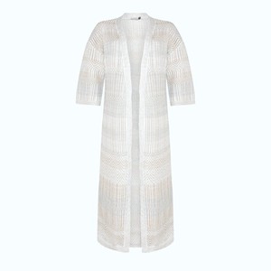 Berber Linen Blend Tribal Jacquard Kimono Cardigan - White/Neutrals Blend from STUDIO MYR