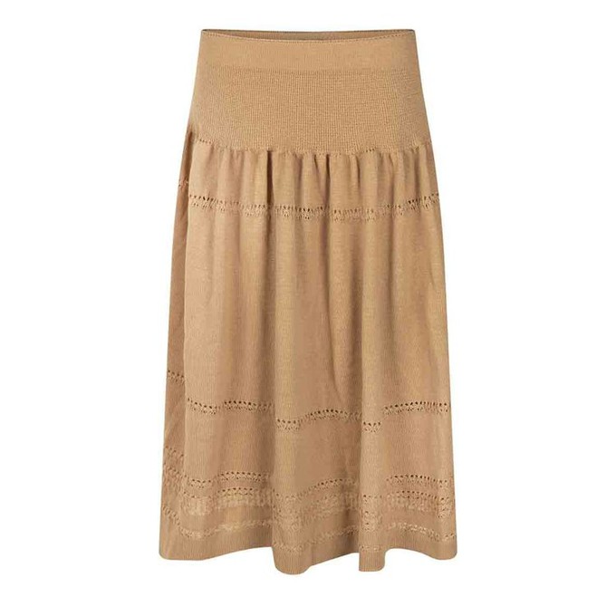 Honey Merino Bohemian-Chic Knitted Swirly Midi Skirt With Lace Details - Honey from STUDIO MYR