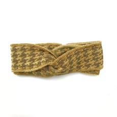 Moss Pied-De-Poule Jacquard Knit Merino Blend Hairband - Mustard/Green Blend via STUDIO MYR