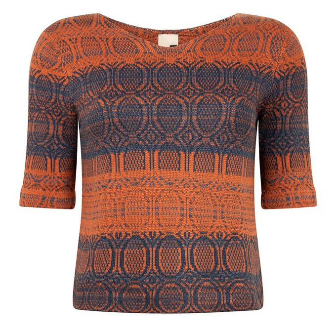 Denîmes Gradient GraphicJacquard Cotton Jumper - Indigo Blue With Rust Brown from STUDIO MYR