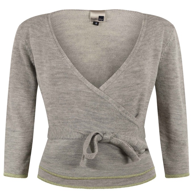 Mouse Merino Wrap Top with Green Glitter Detail – Natural Grey from STUDIO MYR