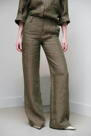 Slow Fashion Broek | Linnen Olijfgroen Melange from Sûr Atelier