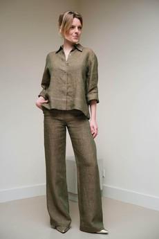 Slow Fashion Broek | Linnen Olijfgroen Melange via Sûr Atelier