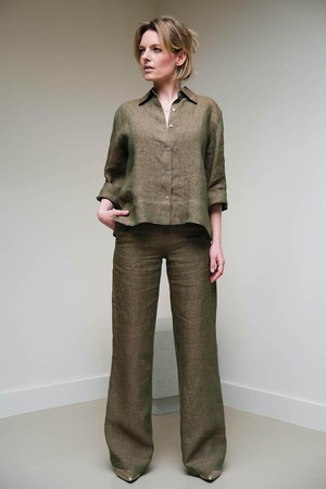 Slow Fashion Broek | Linnen Olijfgroen Melange from Sûr Atelier