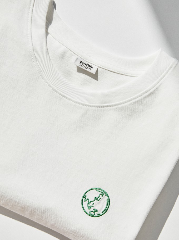 earth embroidered organic cotton t-shirt white from terrible studio