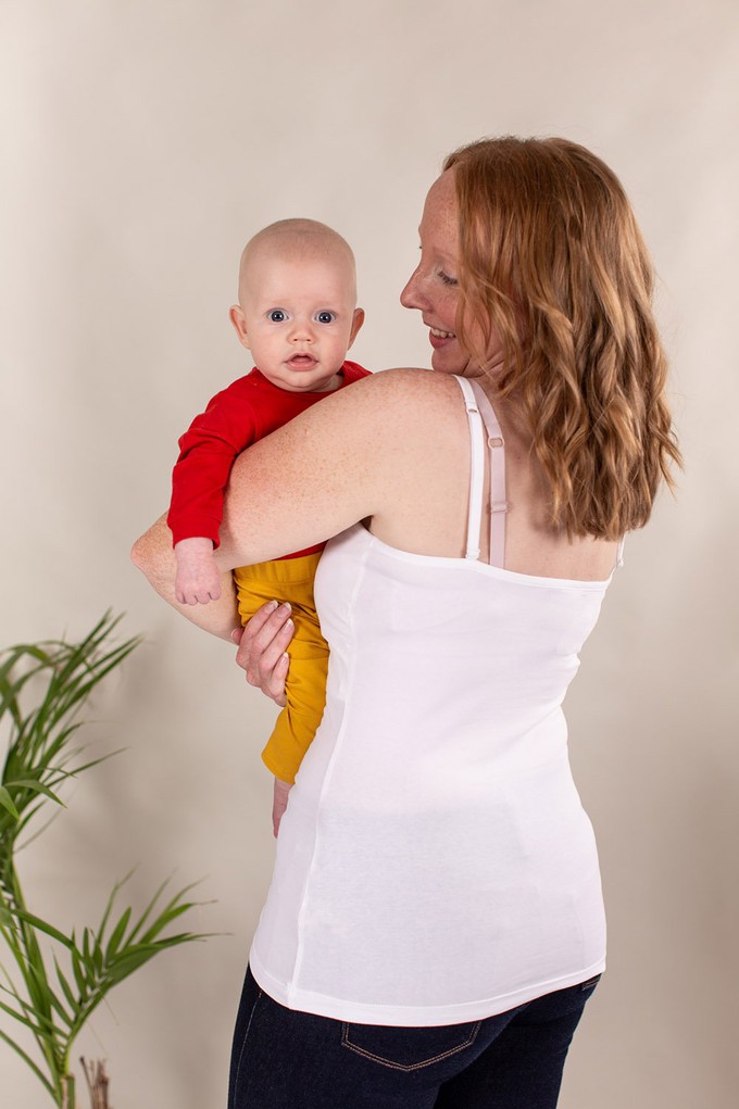Organic Breastfeeding Strappy Vest in White from The Bshirt