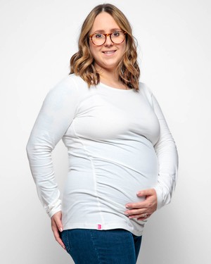 Maternity Long Sleeve Top in White Organic Cotton from The Bshirt