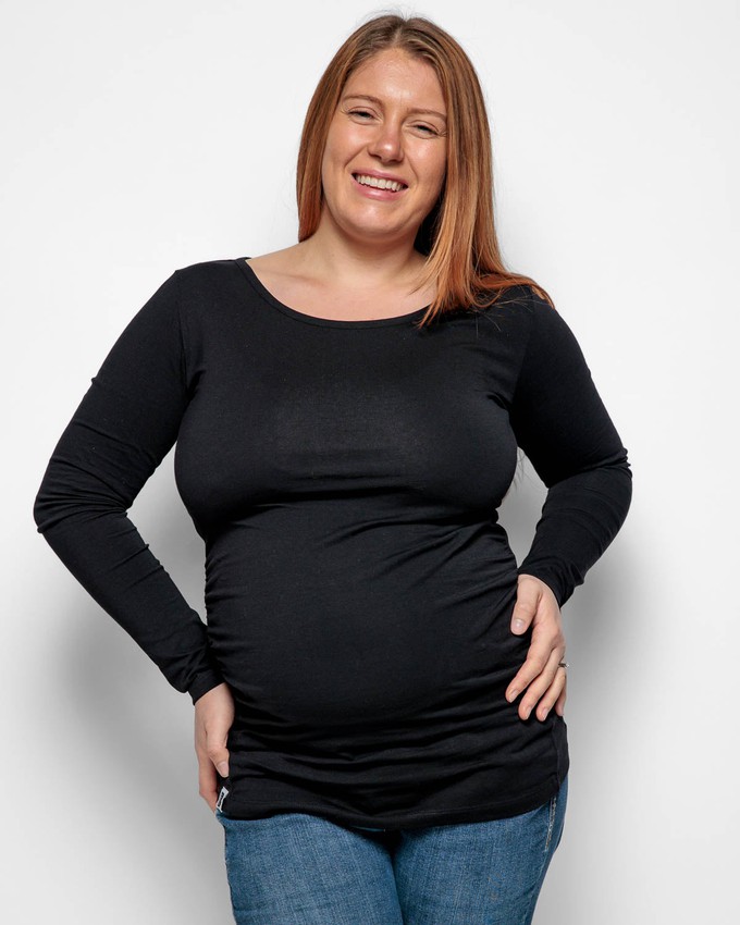 Maternity Long Sleeve Top in Black Organic Cotton from The Bshirt