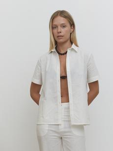 White Short-Sleeve Cotton & Linen Shirt   | By Signe via The Collection One