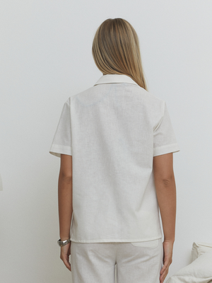 White Short-Sleeve Cotton & Linen Shirt   | By Signe from The Collection One