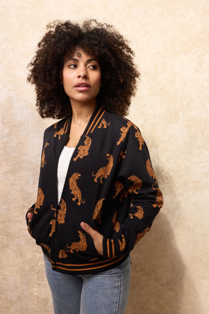 Tiger Print Bomber Jacket from Tilbea London