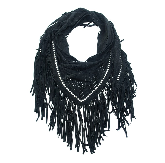 Milla suede fringe Shawl with studs - black from Treasures-Design