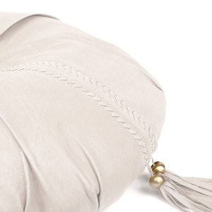 Goa - Ivory luxury leather shoulder bag with bronze beads and tassels from Treasures-Design