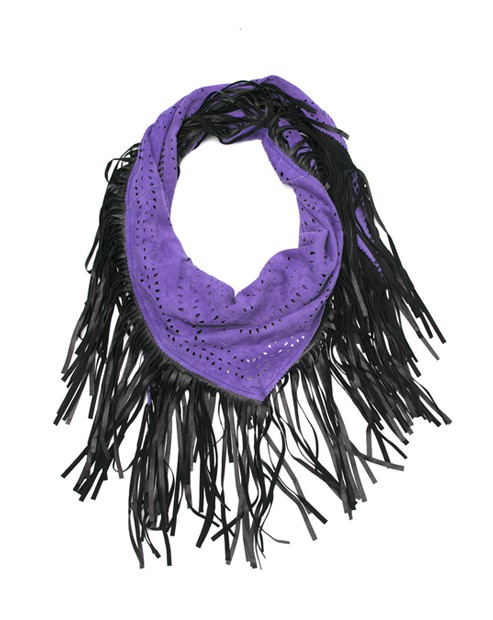 milla suede fringe wrap - violet - black leather fringes from Treasures-Design