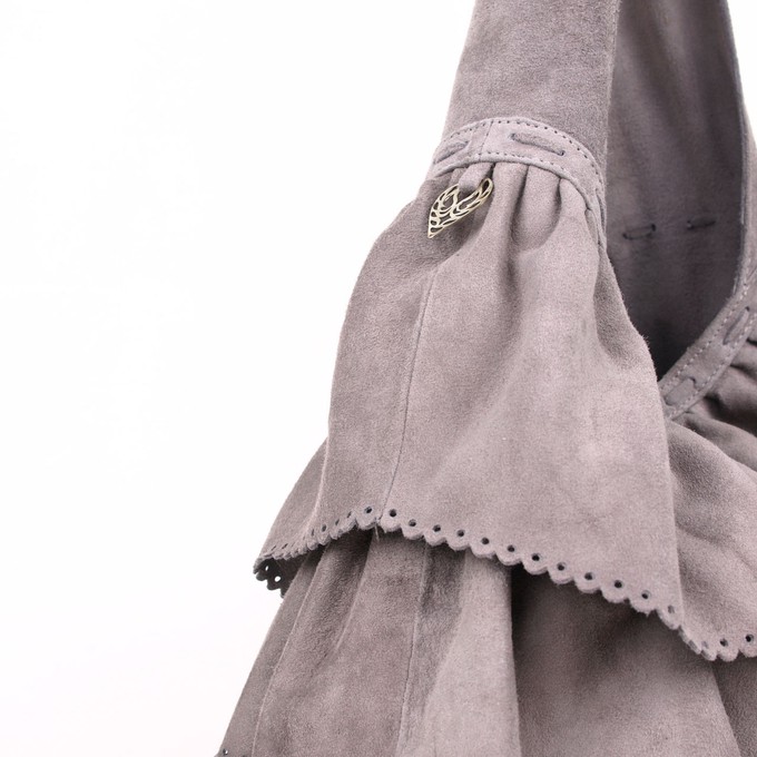 Faiga - grey suede layered frills bag from Treasures-Design