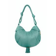 Goa - Sea Green luxury leather shoulder bag with bronze beads and tassels van Treasures-Design