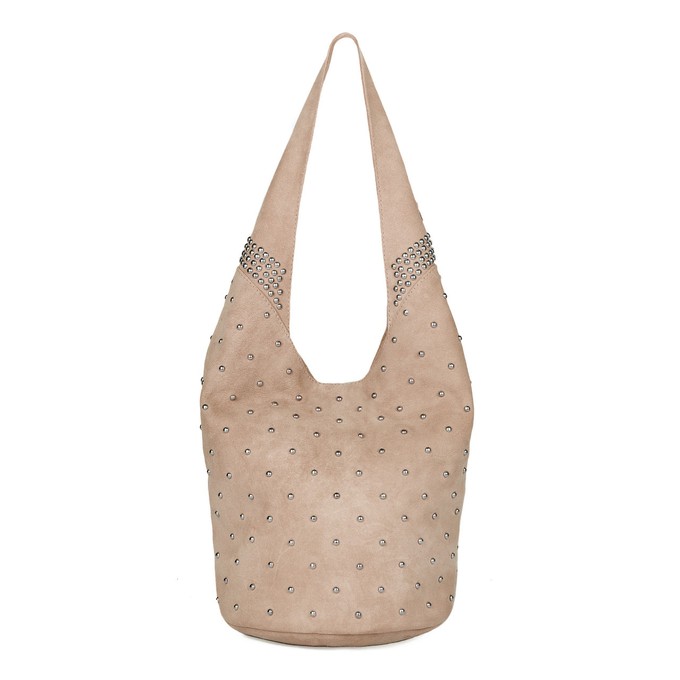 Gem - beige suede mini bucket studded bag from Treasures-Design