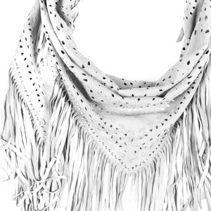 Milla - small suede fringe shawl with studs - white / custom color from Treasures-Design