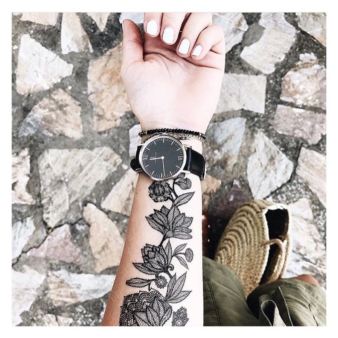 Rosary - Black Floral sleeve - temporary tattoo from Treasures-Design