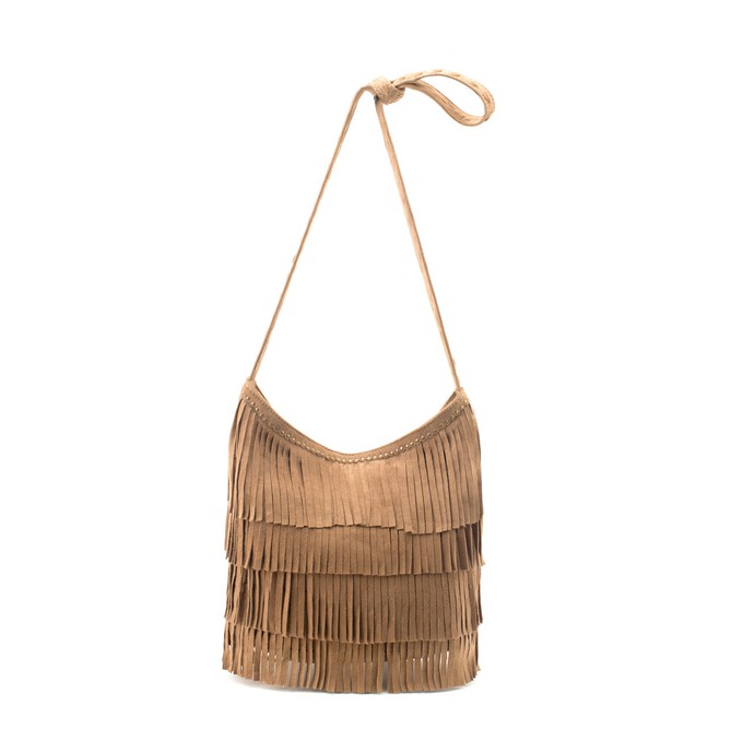 Luna suede fringed crossbody bag - camel from Treasures-Design