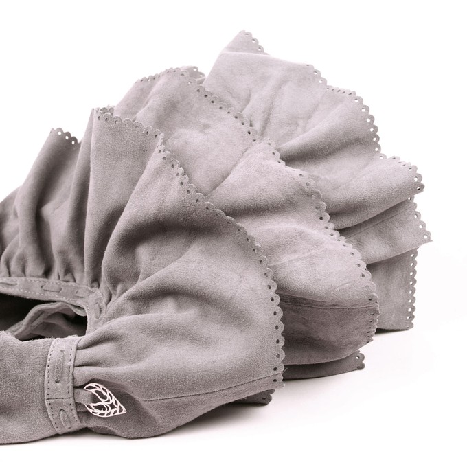 Faiga - grey suede layered frills bag from Treasures-Design