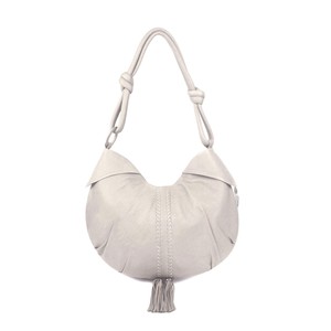 Goa - Ivory luxury leather shoulder bag with bronze beads and tassels from Treasures-Design